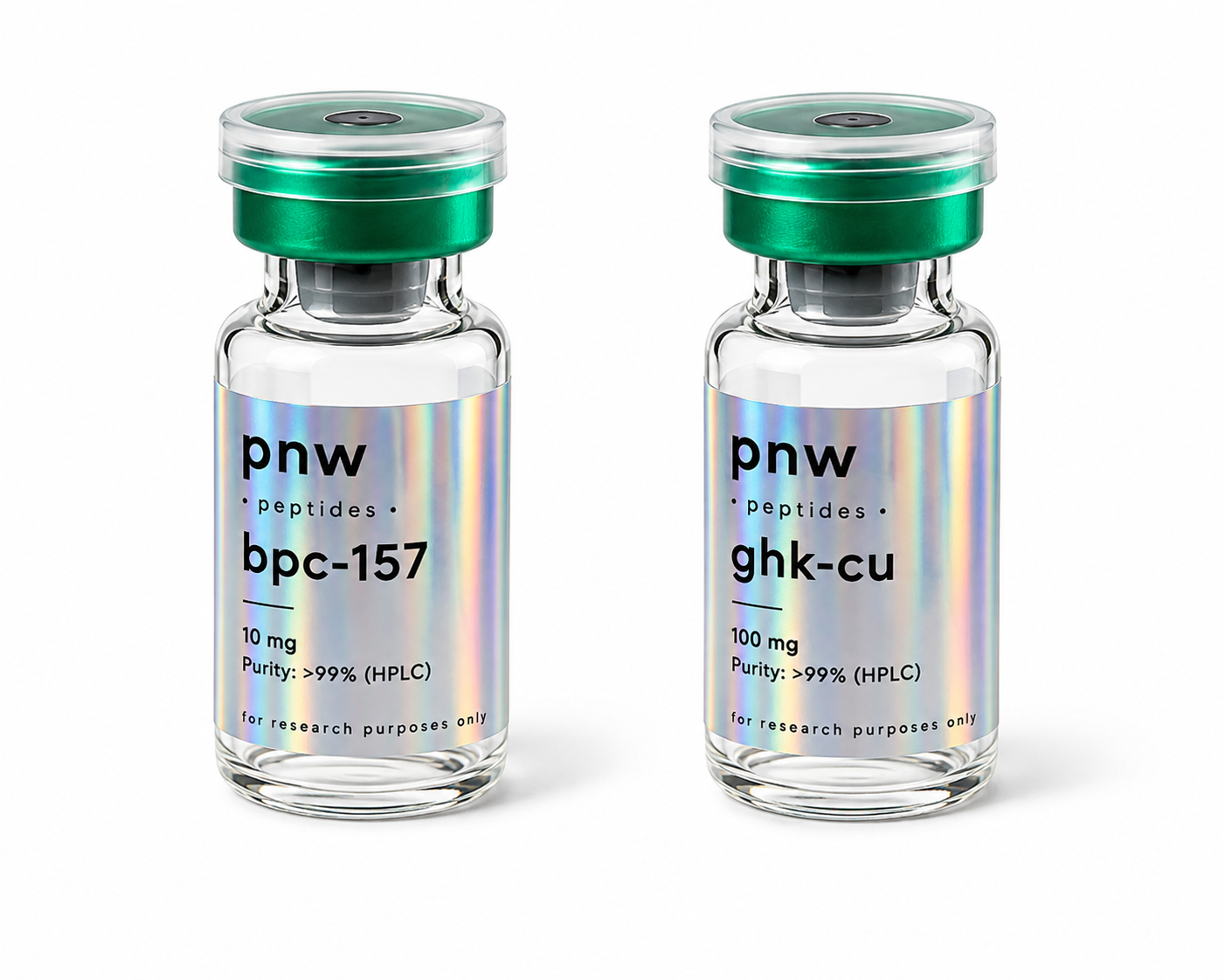 Three clear laboratory research vials on an ivory surface